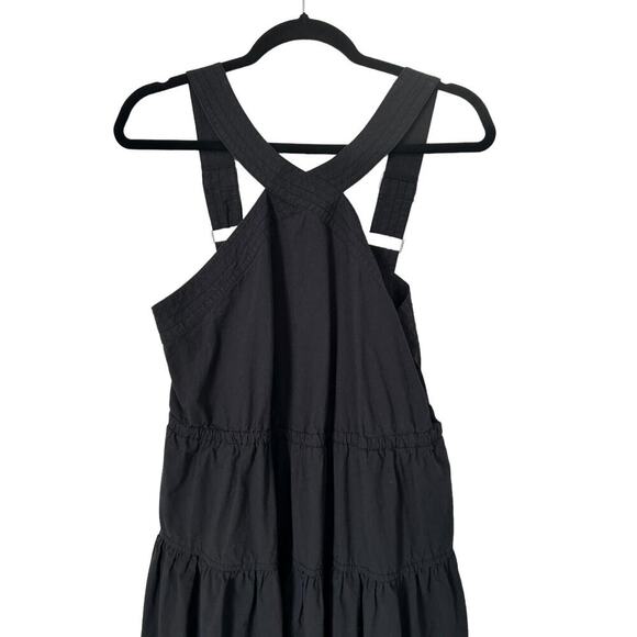Madewell Dress Womens Size 4 Black Poplin Halter Tiered Criss Cross Midi - Picture 3 of 15